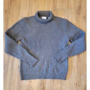 BLDWN Womens XL Turtleneck Ribbed Pullover 100% Wool Sweater Gray Thumb Holes